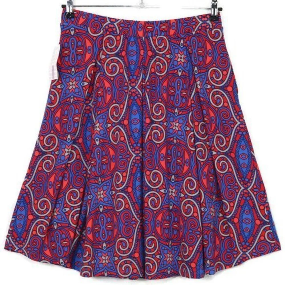 LuLaRoe Madison Pleated A-Line Skirt Red Blue Pockets‎ M Medium